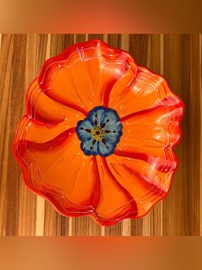 Laurie Gates Hand Painted Orange Flower Serving Plate